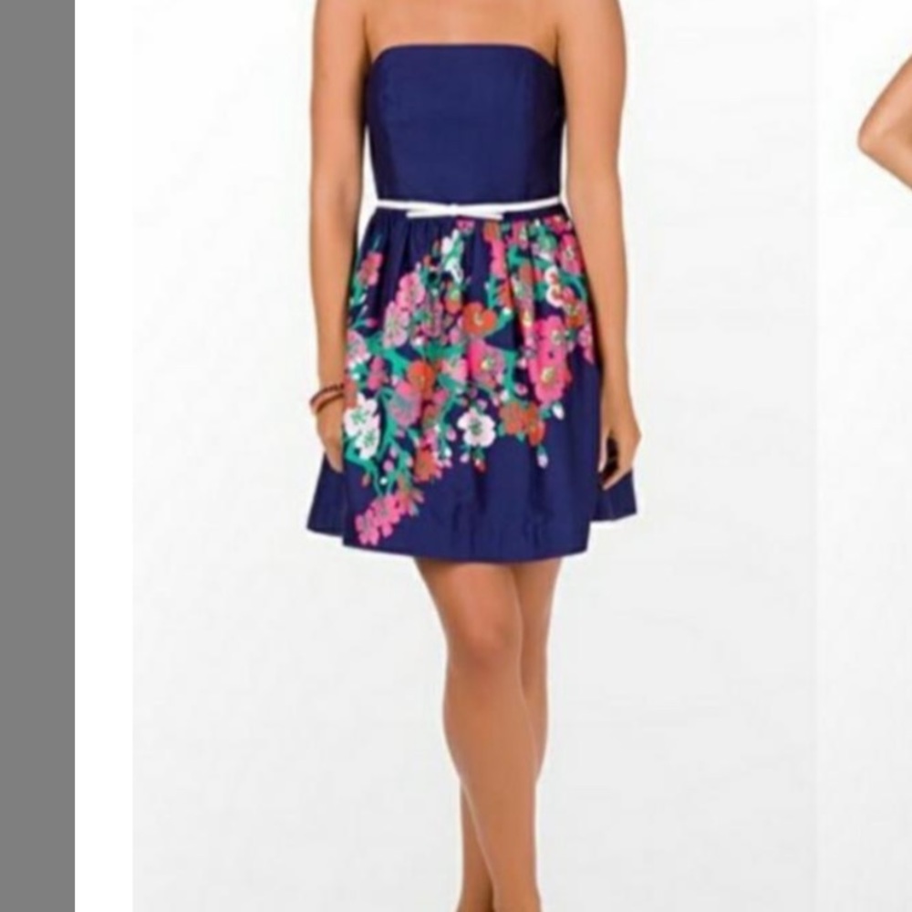 Lilly Pulitzer Lottie Cherry Mine Navy/Floral Strapless Dress 2